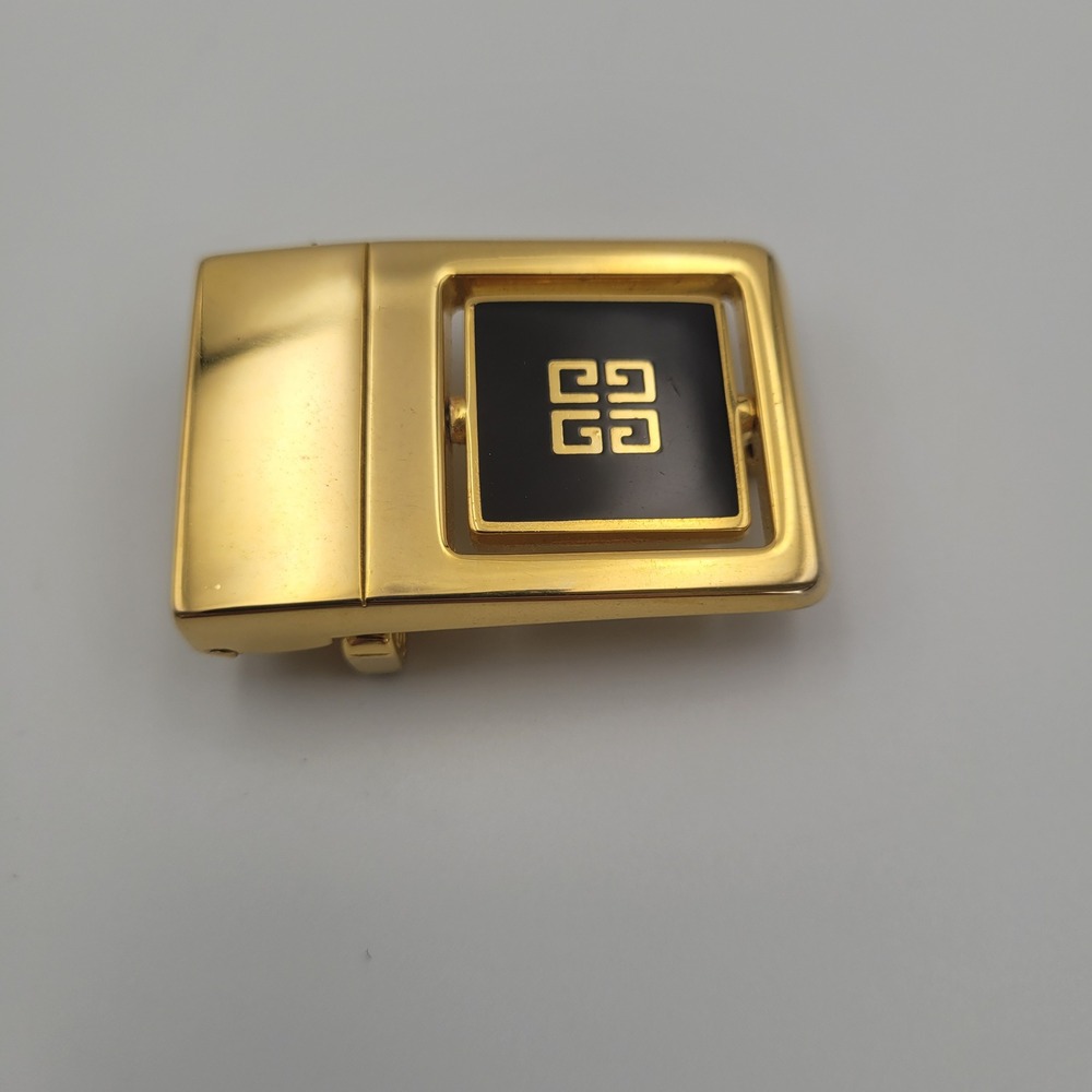 Givenchy Vintage Gold Tone Black Enamel 4G Logo Belt Buckle Made in Italy